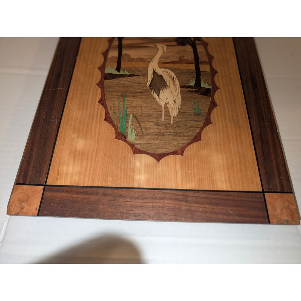 Vintage Rare Inlay Wood Blue Crane Wall Decor Different Woods Design - Picture 4 of 7